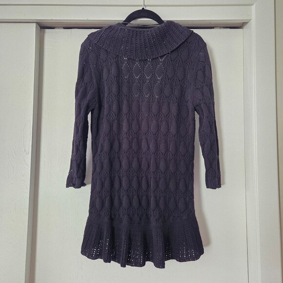 Style & Co. L Black Drape Front Cardigan Single Button Ruffle Knit 100% Cotton - Picture 5 of 5